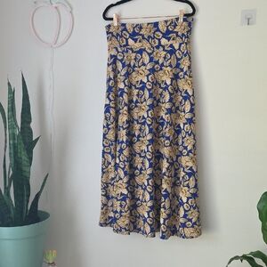Elegant Blue and Gold Floral Skirt